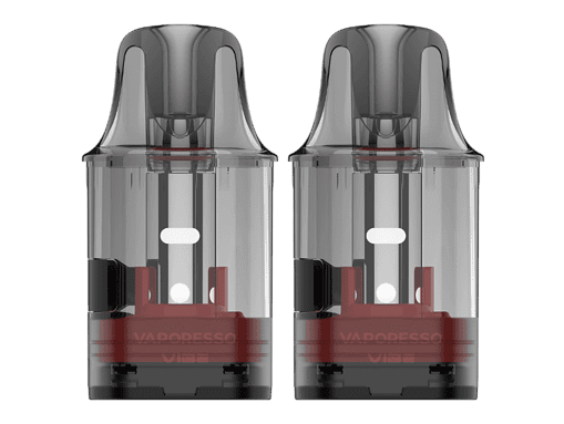 Vaporesso Vibe Ersatzpod Set, 2 Stück, transparente und rote Farbe für effizienten E-Zigaretten-Vape, langlebige und leichte Bauweise.