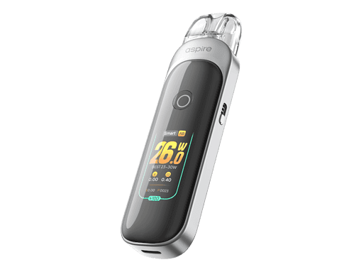 Kleiner tragbarer Vaporizator Aspire MixX mit Farbdisplay, silber und schwarz, ideal für aromatische E-Liquids.