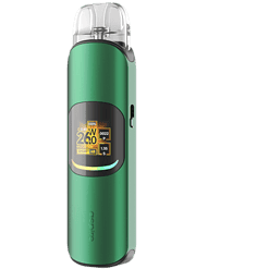 Vape Gerät in Grün mit digitalem Display und USB-Ladeanschluss, perfekt für moderne Dampfer.