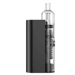 Aspire Cyber GT E-Zigaretten Set 5 Akkubetriebene E-Zigarette mit schwarzem Akkuträger und transparenter Vaporizer-Einheit, modern und kompakt gestaltet.