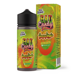 BAD Candy Vape Liquid Flasche und Verpackung in buntem Design, Aroma von saurem Kaugummi, 10 ml Inhalt, für E-Zigaretten geeignet, im Online-Shop LETZ Go erhältlich.