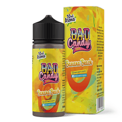 Aromatisiertes Vape-Bad Candy Banana Beach Sirup in Flasche und Verpackung, perfekt für E-Zigaretten und Vape-Fans, fruchtiger Geschmack, hochwertige Qualität, geeignet für Dampfer und Liquid-Liebhaber.