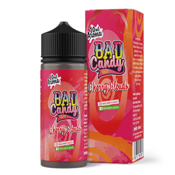Fruchtiges Cherry Clouds Vape Liquid von BAD Candy, in 30ml Flasche mit Aromastoffen für E-Zigaretten, ansprechend gestaltetes Produktbild mit Verpackung und Flasche.
