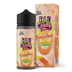 BAD Candy Vape Paradise Peach E-Liquid, 10ml, in Flasche und Verpackung, mit tropischem Pfirsichgeschmack, ideal für Vaping Fans, hergestellt in Deutschland, lange Haltbarkeit, für süßen Dampfgenuss.