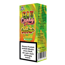 Bade Candy Bad Candy Vape Angry Apple in grüner Verpackung mit Warnhinweis und Nikotininformationen.