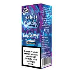 BAD Candy Easy Energy Energy Drink - stylische Verpackung mit blauer, elektrischer Designgestaltung für schnellen Energiekick. 10ml Flasche, mit Nikotin, hergestellt in Deutschland, bei LETZ Go erhältlich.