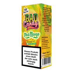 Bade Candy Mad Mango Nikotinpaste in vitaler Gel-Form, 10 ml, für Erwachsene, mit warnender Packungsbeilage, Made in Germany, aromatischer Geschmack, hergestellt von Bad Candy GmbH, geeignet für alle, die Nikotin konsumieren möchten.