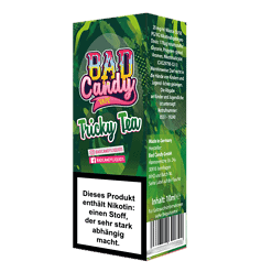 Bad Candy Vape Tricky Tea - E-Liquid mit Nikotin in grünem Design, 10ml, in Deutschland hergestellt, enthält Nikotin, für E-Shishas geeignet, aromatisiert mit Tea-Geschmack.