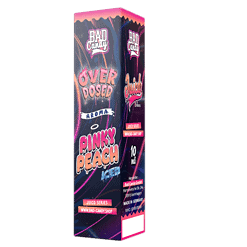 Bade Candy Over Dosed Aromatische Pinks Peach Ice E-Liquid in stylischer Verpackung.