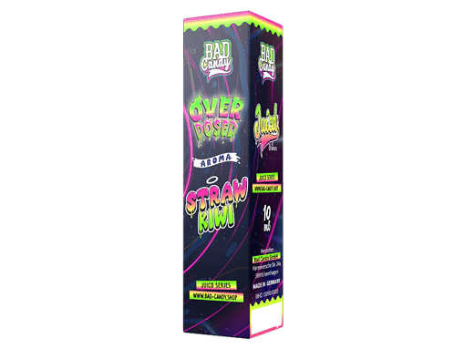 Knallige Verpackung für Overdosed Aroma Strawberry Kiwi, speziell für die Juiced Series von BAD Candy.