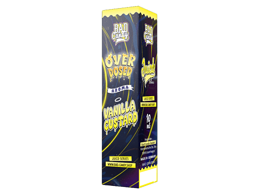 Aroma Vanille & Gurke E-Liquid in dunkler Verpackung, mit Vintage-Design und auffälligem Schriftzug, für elektronische Zigaretten, 10 ml Flasche, ideal für Vape-Enthusiasten, hergestellt in Deutschland.