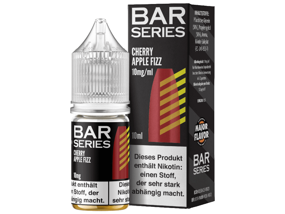 Bar Series - Cherry Apple Fizz - Nikotinsalz Liquid 1 Bar Series Cherry Apple Fizz E-Liquid Flasche mit Verpackung, 10ml, Nikotinstärke 10mg/ml, für E-Zigaretten, süßer Fruchtgeschmack, stark nikotinabhängig, hochwertiges Vape-Produkt, ideal für Dampfer.