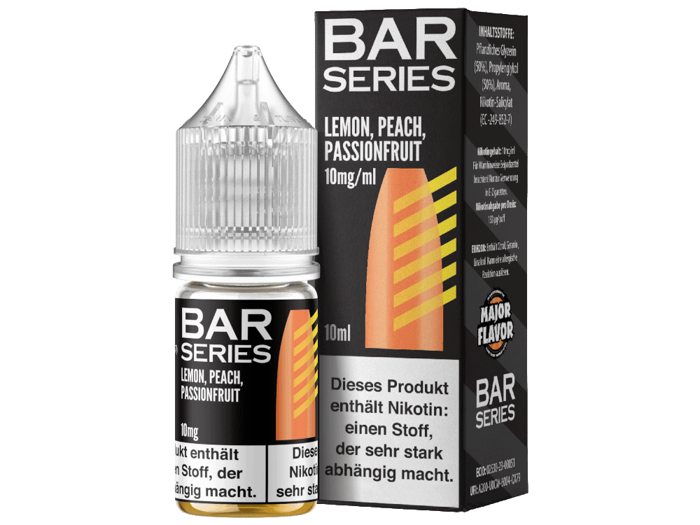 Bar Series - Lemon Peach Passionfruit - Nikotinsalz Liquid 1 Vape Liquid Lemon Peach Passionfruit 10ml - Nikotinfrei, aromatisch, für E-Zigaretten.