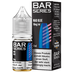10ml E-Liquid Mad Blue, blauer Flaschentank mit Nikotin, für Vape und E-Zigaretten.
