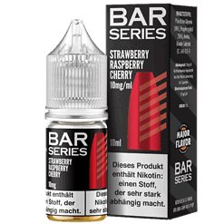 Strawberry Raspberry Cherry E-Liquid Flasche und Verpackung, with 10mg/ml Nikotin, für E-Zigaretten, aromatisiert, benutzerfreundlich.