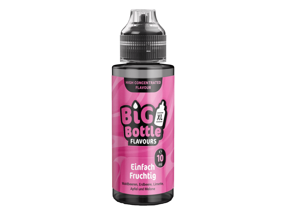 Big Bottle Einfach Fruchtig 10ml 1 Kräftige E-Liquid Flasche mit pinkem Label, Big Bottle Flavours, fruchtiger Geschmack, 10 ml, geeignet für E-Zigaretten.
