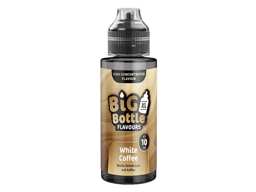 Klarglasflasche des Big Bottle Flavours White Coffee mit Kaffeegeschmack und 10 ml Inhalt.