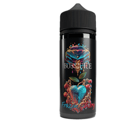 Leere Vape-Flasche mit Fantasy-Design, digitales Kunstwerk, bunte Details, für E-Zigaretten, auf grauem Hintergrund.