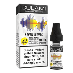 Ergänztes Bild mit Nikotinliquid "Seven Leaves" im 10 ml Fläschchen und Verpackung, ideal für E-Zigaretten.
