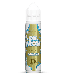 Erfrischender Dr. Frost Banane E-Liquid in 14 ml Flasche, kalt, mit tropischem Geschmack.