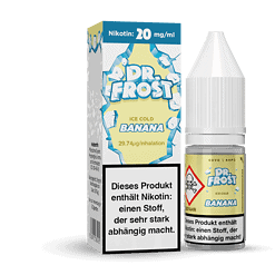 Nikotinfreies E-Liquid Dr. Frost Banane, 20 mg/ml, inklusive Verpackung, für E-Zigaretten, Geschmack: Banane, mit Warnhinweis, höchstmögliche Qualität, Sichtbar im Produkt-Display, geeignet für Dampfer, für mentholfreie Dampferfahrungen, hochwertige Inhaltsstoffe, innovatives Design, für erfahrene Nutzer, moderne Verpackung, 60 VG, 40 PG, in praktischer Packung.