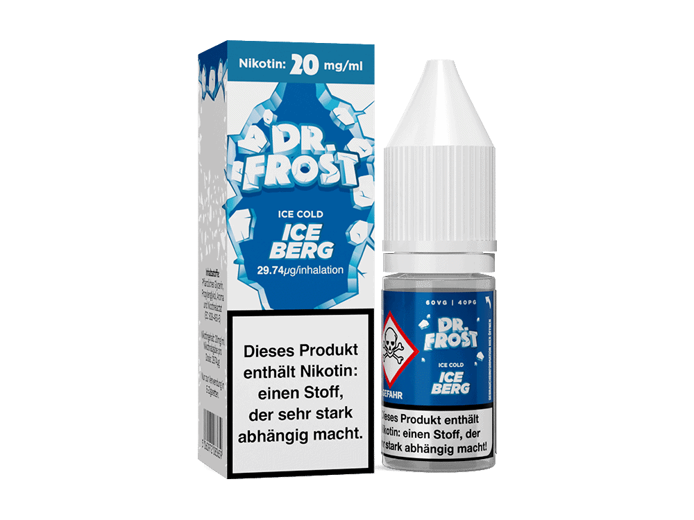 Dr. Frost - Ice Cold - Iceberg - Nikotinsalz 1 Nikotinshalt 20 mg/ml, Dr. Frost Iceberg E-Liquid im Fläschchen, für E-Zigaretten, mentholklarer Geschmack, Verpackung mit Warnhinweisen, ideal für Vape-Enthusiasten, intensiver Coolness-Effekt, 10ml Flasche, Nikotinvorrat für Dampfer.