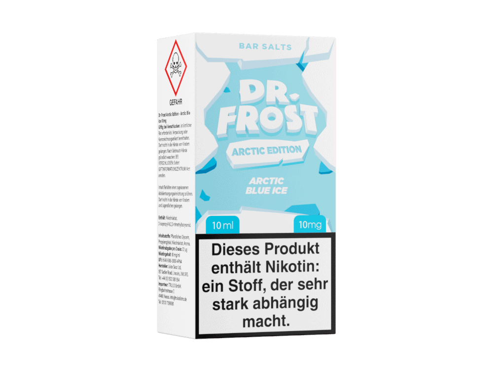 Dr. Frost - Arctic Edition - Arctic Blue Ice Nikotinsalz Liquid 1 Arctic Blue Ice Salz für E-Zigaretten, 10 ml, Nikotinfrei, für intensiven Geschmack und kalte Frische.