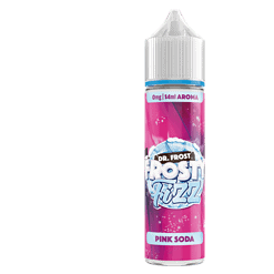 Atemberaubendes Bild eines E-Liquid-Fläschchens mit pinkem Soda-Geschmack, von Dr. Frost Frost Fizz. Perfekt für Vape-Enthusiasten, die ein erfrischendes, sodaartiges Dampferlebnis suchen.