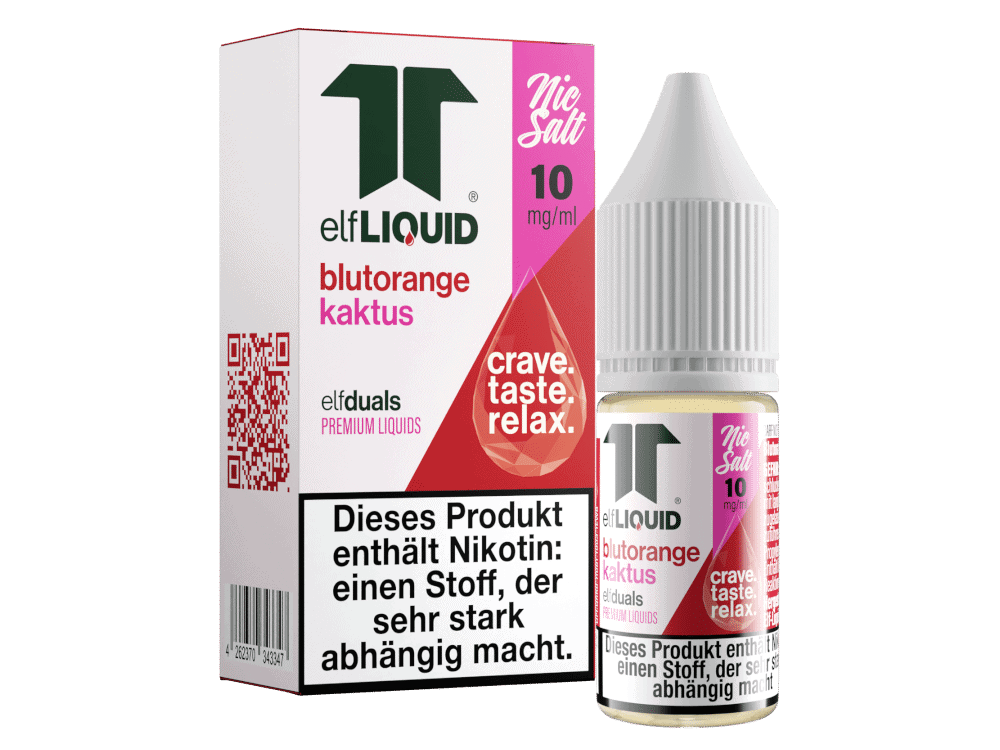 Elf-Liquid - Dual - Blutorange-Kaktus Nikotinsalz Liquid 1 Elf Liquid Blutorange Kaktus, Nikotinfrei, 10 mg/ml, E-Zigarette, Vape Liquid, aromatisiertes Liquid für E-Zigaretten, Geschmackssorte Blutorange und Kaktus, bequeme Handhabung und autoshake Flasche.
