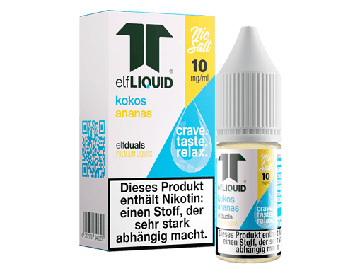 ElfLIQUID Kokos Ananas Nikotin E-Liquid, 10 mg/ml, für E-Zigaretten, aromatisch, speziell für Entspannung und Genuss, hochwertiges Premium Liquid.