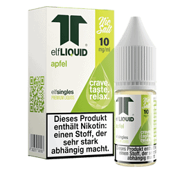 Apfel-Nikotin-Liquid in Flasche und Verpackung, aromatisiert mit echter Apfelnote, 10 mg/ml Nikotingehalt, für E-Zigaretten, rauchfrei, relax, Geschmackssensation.