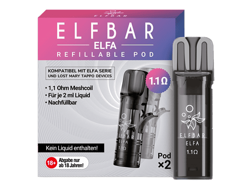 Ersatzpod für ELF BAR ELFA mit 1.1 Ohm Meshcoil, kompatibel mit ELFRA Serie und Lost Mary Tappo Geräten, 2 ml Liquid Kapazität, nachfüllbar.