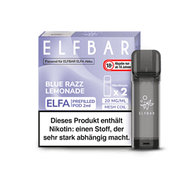 Elfbär ELFA Prefilled Pod Blue Razz Lemonade, 2ml, nikotinhaltig, Mesh Coil, geeignet für ELFBAR ELFA Akku, 20 mg/ml, für Erwachsene ab 18 Jahren, aromatischer E-Zigaretten-Vape.