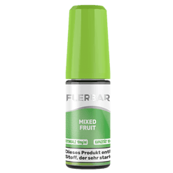 Frischer E-Liquid Vape mit Geschmackssorte Mixed Fruit in grünem Fläschchen.