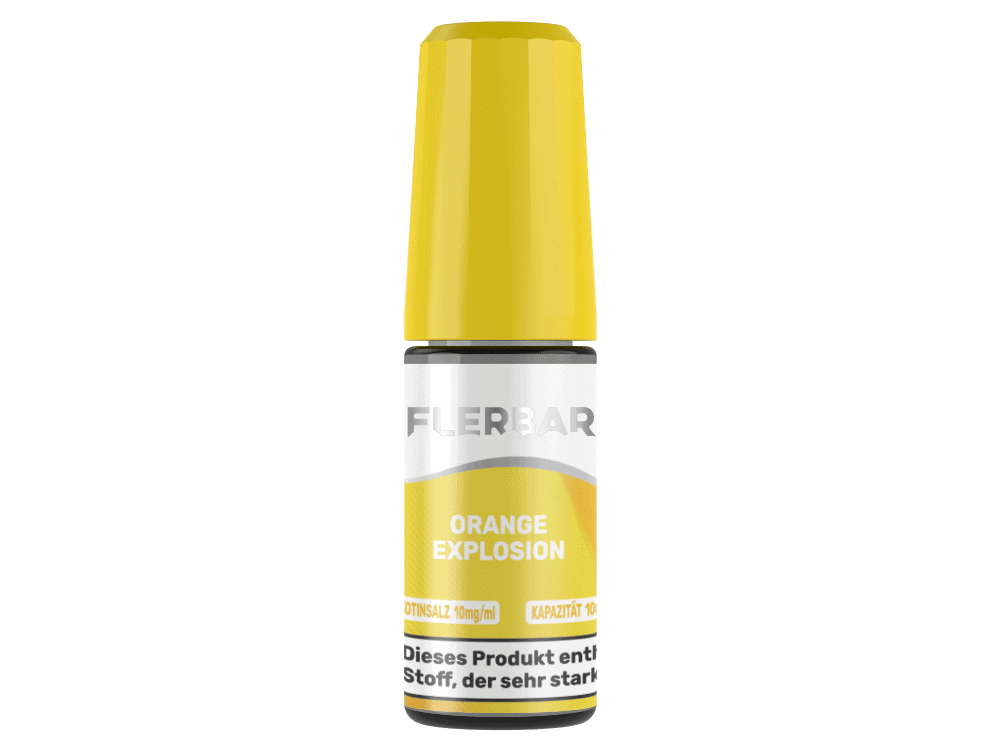 Flerbar Liquid Orange Explosion Nikotinsalz Liquid 1 Vape-Öl Flasche in orange und gelb mit Luftwiderstand und Kapazität von 40 ml.