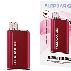 Flerbar Pod Akku in Rot, tragbares Vape-Gerät mit 18+ Altersfreigabe, inklusive Ladekabel, kompakte elektronische Zigarette, modernes Design für bewussten Genuss.