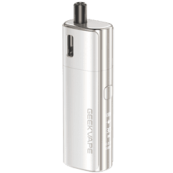 Hochwertige E-Zigarette im silbernen Design, tragbar und elegant, mit digitalen Anzeigen, ideal für Dampfer und Vaping-Enthusiasten, LETZ Go Sortiment.