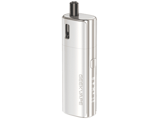 Hochwertige E-Zigarette im silbernen Design, tragbar und elegant, mit digitalen Anzeigen, ideal für Dampfer und Vaping-Enthusiasten, LETZ Go Sortiment.