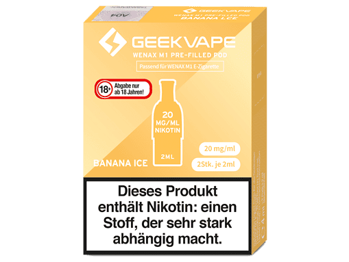 Hochwertiges Geekvape WENAX M1 Pre-Filled Pod für WENAX M1 E-Zigaretten, 20 mg/ml Nikotin, 2 ml Inhalt, Banana Ice Geschmack, ideal für Dampfer, einfach zu verwenden.