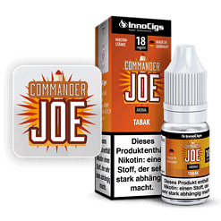 Innocigs Commander Joe Tabak Nikotin 18mg/ml, luftdicht verschlossen, in Originalverpackung, für E-Zigaretten, mit warnhinweis, Made in Germany, aromatische Tabaknote, hochwertiges Aroma, starkes Nikotin, Qualität aus Deutschland, Vape Zubehör.