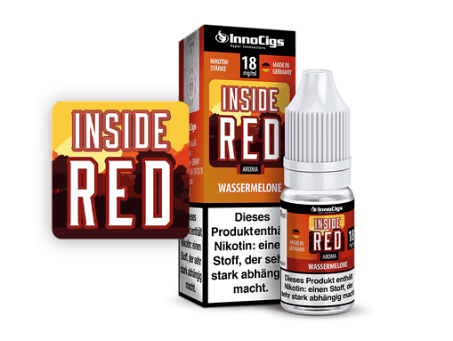 Innense Red Wasser Mixture Flasche und Verpackung mit Logo, Alkoholfreie E-Zigarette Aroma, Made in Germany, Nikotinstärke 18 mg/ml, Wassermelone Geschmacksrichtung.
