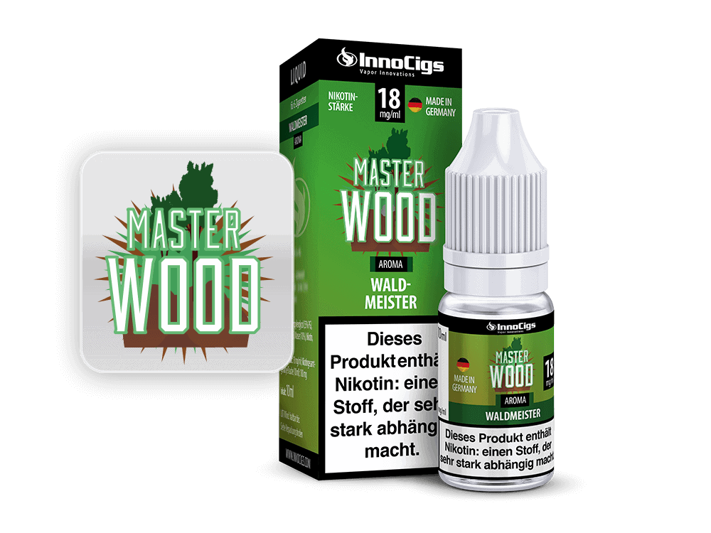 InnoCigs Master Wood Waldmeister 1 InnoCigs Master Wood Aroma Nikotinstärke 18mg/ml – Qualität aus Deutschland, ideal für Tabak- oder Kräutermischungen. Hochwertiges Nikotin für ein intensives Dampferlebnis.