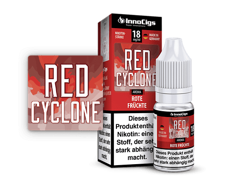 InnoCigs Red Cyclone Nikotin E-Liquid 18mg/ml, rote Früchte, Deutschland hergestellt, Vapor Innovations, passendes Produkt für E-Zigaretten, starker Nikotin-Schub, rauchfrei, aromatisiert, hochwertiges E-Liquid, Geschmackssensation.