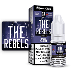 InnoCigs The Rebels Tabak Vanille, 18 mg/ml, Lutschtablette, deutscher Hersteller, Nikotinstärke, Vaping Aroma, Tabakgeschmack, Dampferzubehör, eLiquid, Nikotinfreisetzung, Vape Shopp, E-Zigaretten, Shot, Liquids, E-Zigaretten-Aroma, 2. Reiz, ohne Nikotin, Rauchersurrogate.