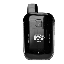 Kompakter IVG AIR Zero Nicotine Vape mit Geschmacksrichtung Fizzy Cherry und Ananas-Eis, schwarz, moderne Design, ideal für unterwegs, einfach zu bedienen.