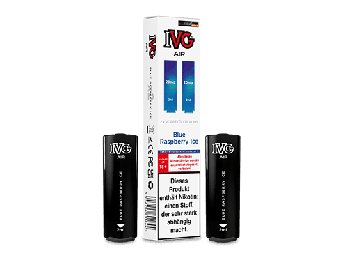 2. Hochwertige IVG AIR E-Zigaretten mit Blue Raspberry Ice Geschmack, 2ml, 20mg Nikotin. Perfekt für dampfen, handliches Design, für erfahrene Nutzer geeignet.