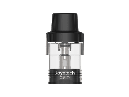 Joyetech EVIO M Pro Pod 2 Mini-Vaping-Renderer mit Joyetech Logo, schwarzem Mundstück und transparentem Tank, ideal für E-Zigaretten, 0,6Ω.
