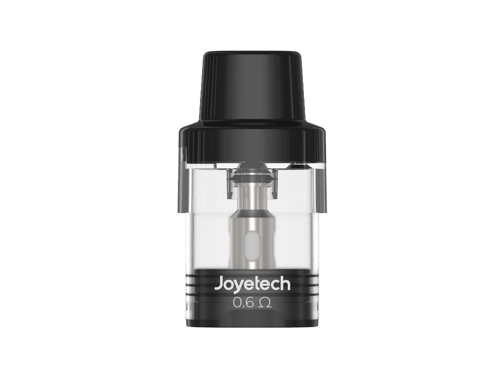 Joyetech EVIO M Pro Pod 2 Mini-Vaping-Renderer mit Joyetech Logo, schwarzem Mundstück und transparentem Tank, ideal für E-Zigaretten, 0,6Ω.