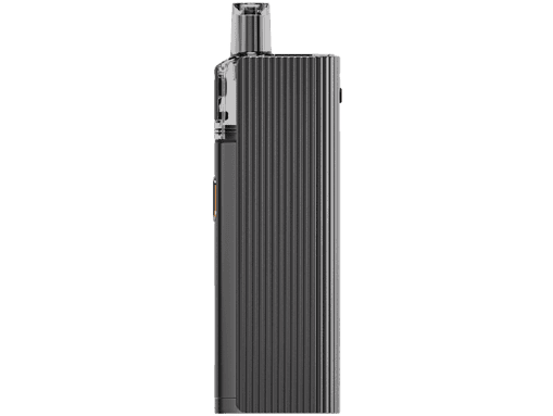 Modulares Vape-Gerät in Schwarz mit vertikalen Rillen, Edelstahl-Design, langlebig und stylisch. Perfekt für Einsteiger und Profis, kompakt und ergiebig für unterwegs.