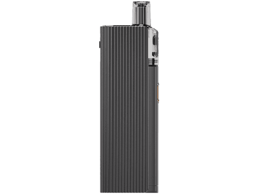 Stilvoller, schwarzer Vaper mit geriffelter Oberfläche und ergonomischem Design, ideal für Dampfer und Vaping-Enthusiasten.